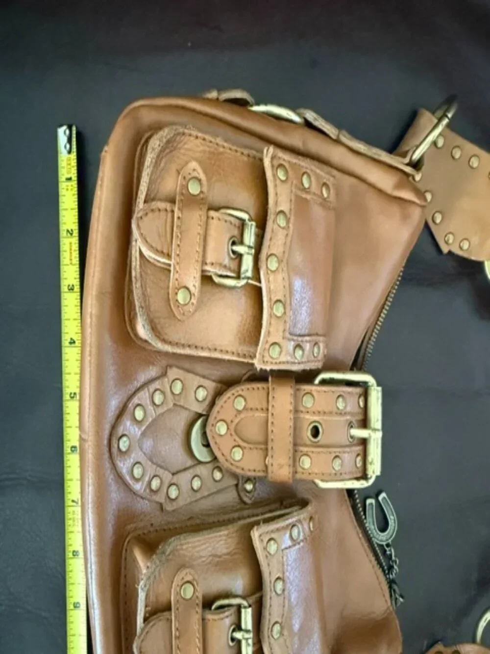 Vintage Betsey Johnson Y2K Genuine Leather Studded Cargo Pocket Shoulder soho